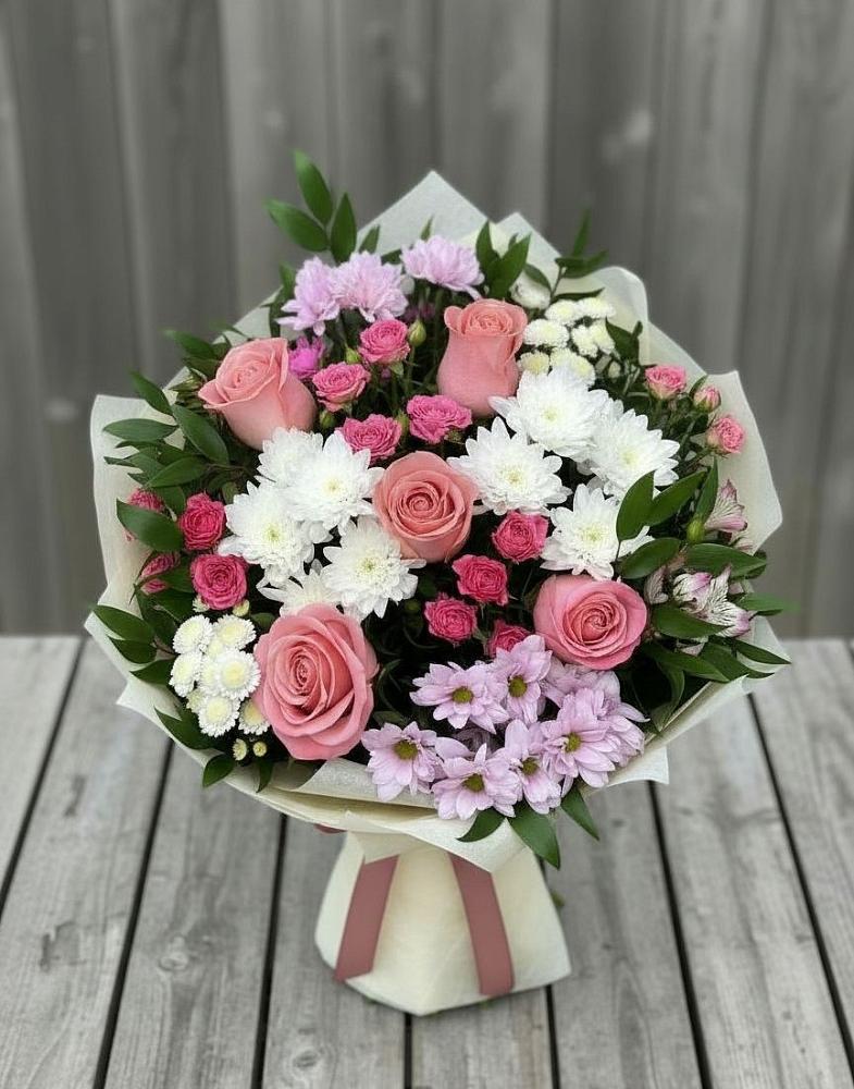 Букет цветов из: Альстромерии, Гвоздики, Розы и Хризантемы в Кыштовке