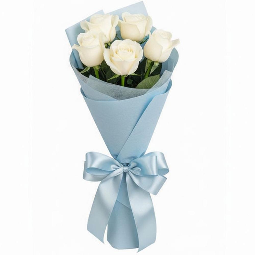 Букет 5 Белых роз Проуд в Кыштовке