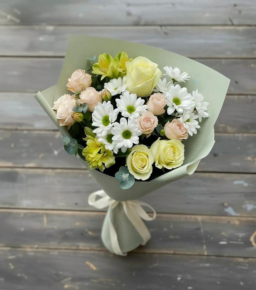 Букет цветов из: Альстромерии, Розы и Хризантемы в Кыштовке