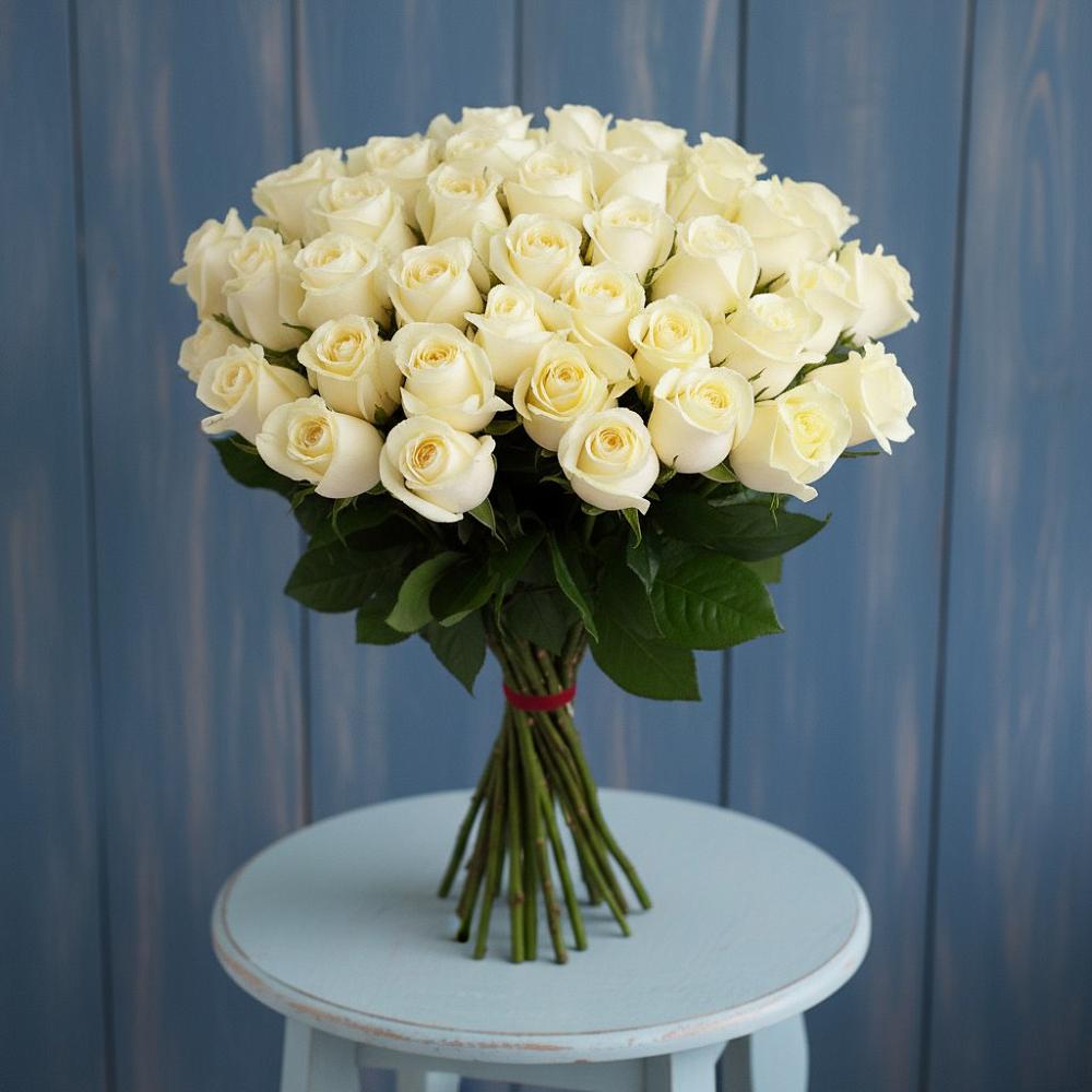 Букет 51 Белая роза Эдлесс Лав в Кыштовке