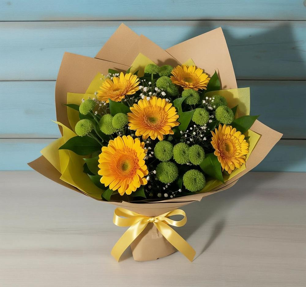 Букет цветов из: Герберы и Хризантемы в Кыштовке