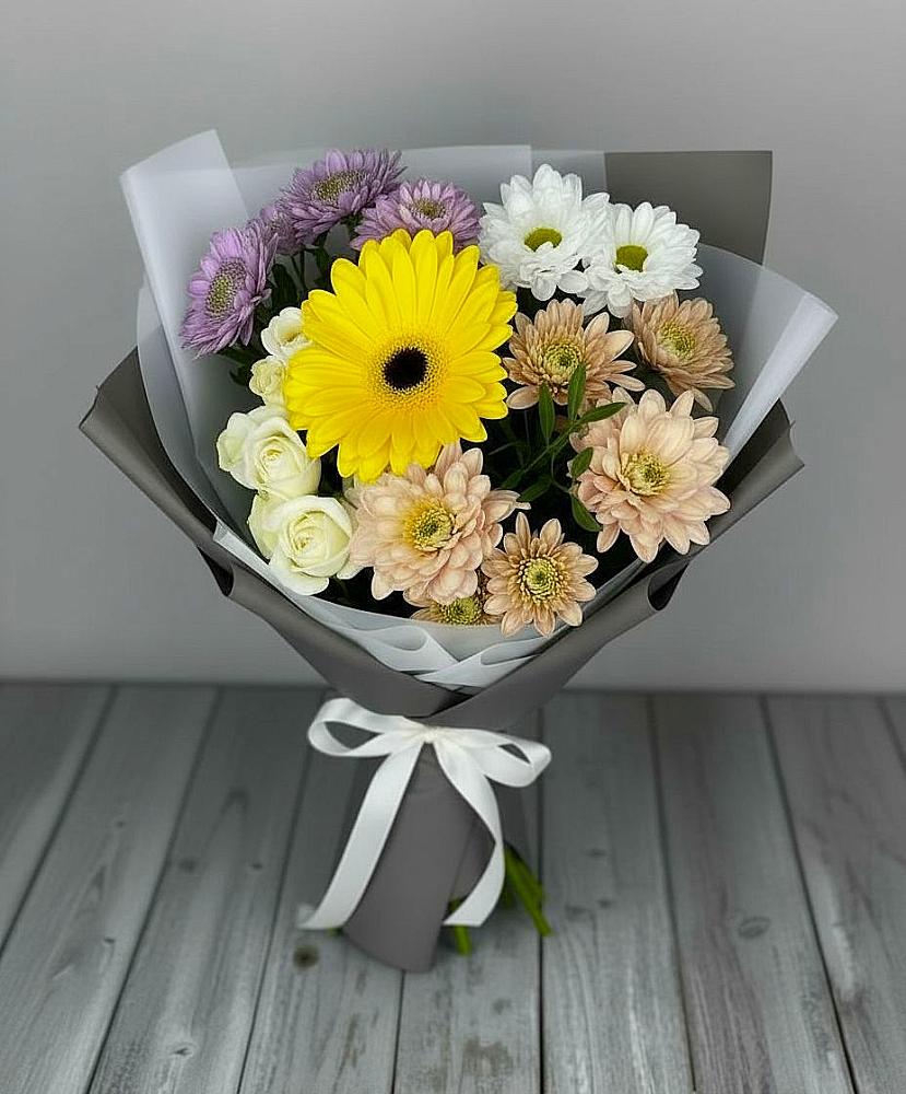 Букет цветов из: Розы, Герберы и Хризантемы в Кыштовке