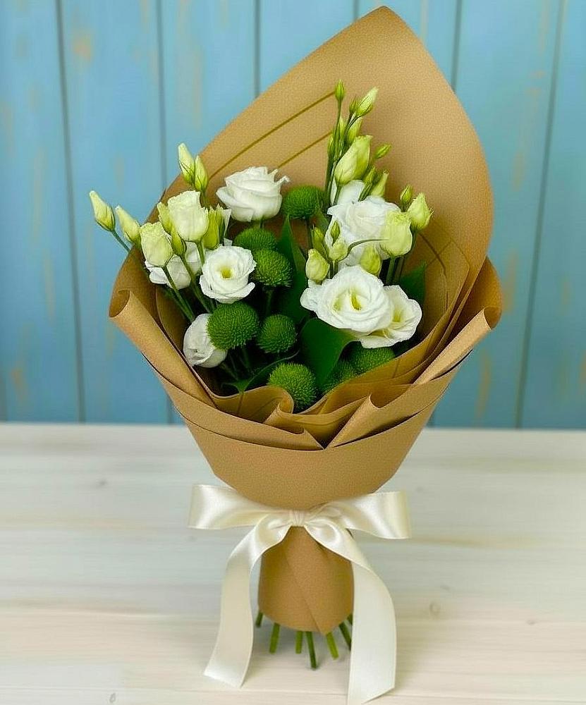 Букет цветов из: Хризантемы и Лизиантусы в Кыштовке