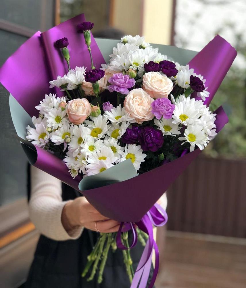 Букет цветов из: Хризантемы, Гвоздики и Розы в Кыштовке