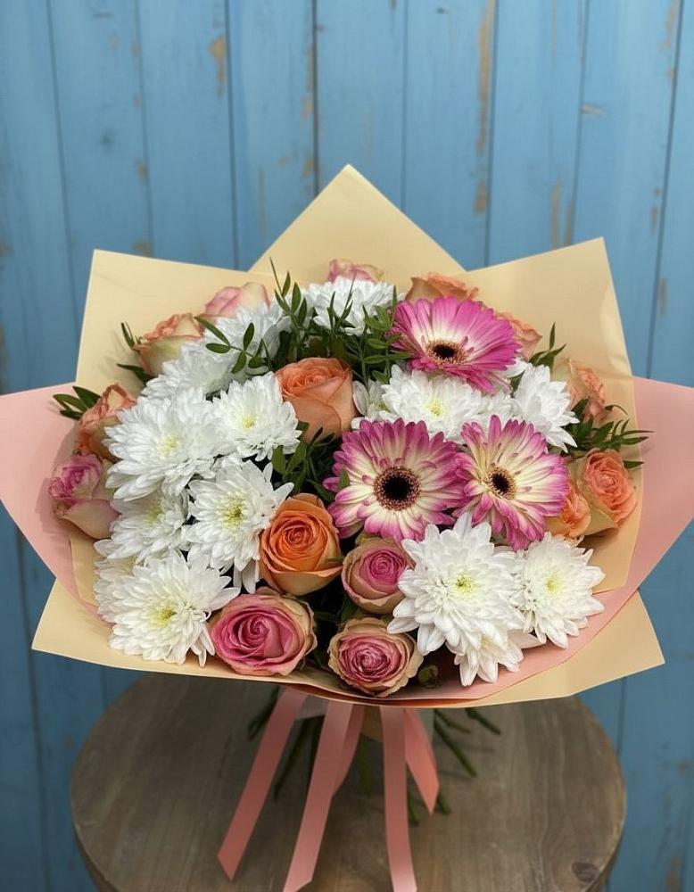Букет цветов из: Розы, Герберы и Хризантемы в Кыштовке