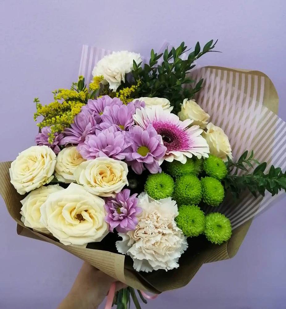 Букет цветов из: Хризантемы, Розы, Гвоздики и Герберы в Кыштовке