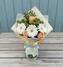 Букет цветов из:  Герберы, Розы и Хризантемы в Кыштовке