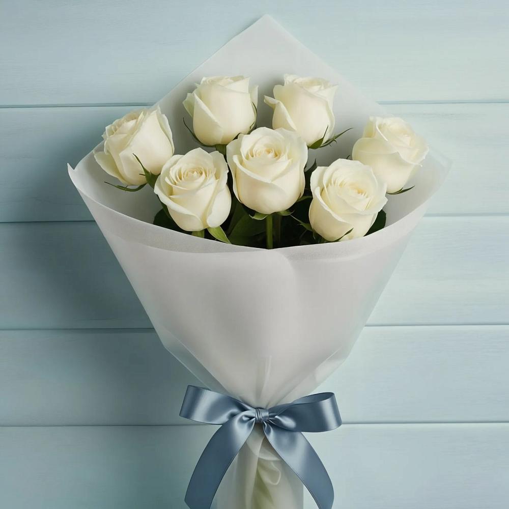 Букет 7 Белых роз Эдлесс Лав в Кыштовке